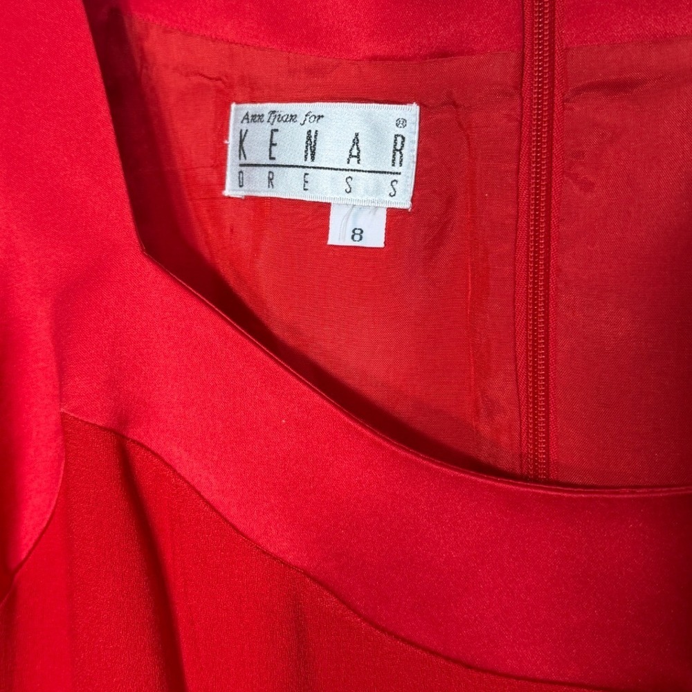 Ann‎ Tjian for Kenar Dress Red Sheath Square Neck Satin Trim Sleeveless Size 8 - Picture 4 of 5